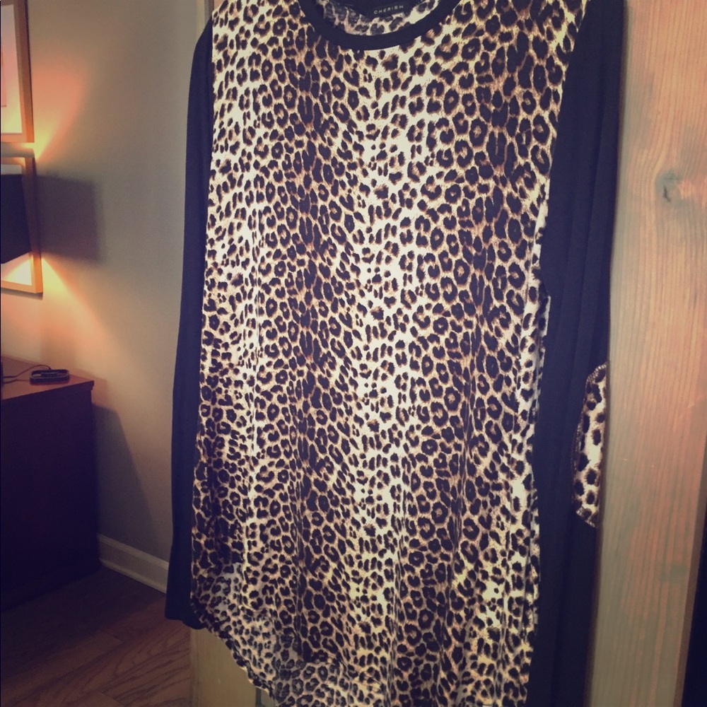 Hi low animal print long sleeve top